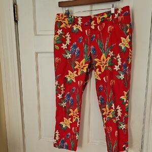 Floral Red Pants